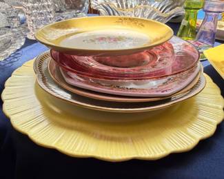 Vintage china plates gold cranberry red stacked decorative