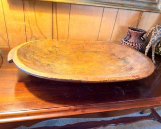Large antique hand-carved wooden dough bowl trencher