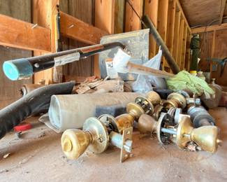 Vintage brass doorknobs and hardware lot