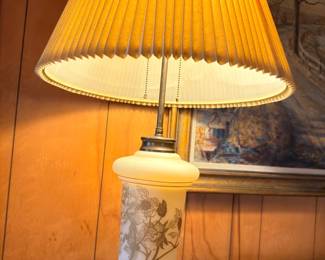 Vintage porcelain table lamp with pleated shade
