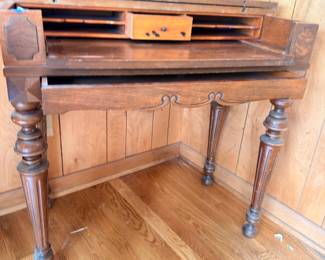 Antique roll top writing desk wood vintage