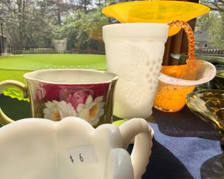 Milk glass hobnail vase floral teacup vintage glassware lot