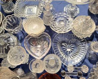 Clear cut glass and pressed glass bowls and serving dishes