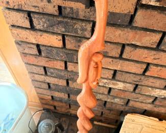 Hand-carved wooden walking stick