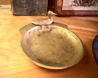 Vintage brass duck figurine dish