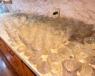 Large lot of clear glass stemware and drinking glasses