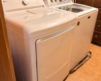 LG washer and dryer set, white, top-load