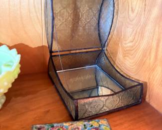 Vintage wire letter holder and decorative trinket box