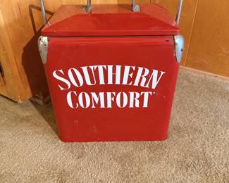 Vintage Southern Comfort red metal cooler ice chest