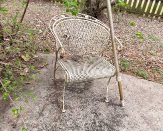 Vintage white wrought iron mesh patio chair