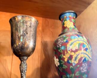 Cloisonné vase and silver-plated goblet