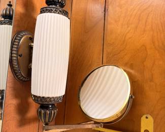 Vintage hanging light fixture, ribbed glass shade