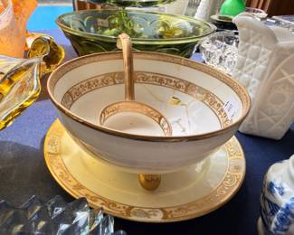 Porcelain gravy boat gold trim ladle vintage china