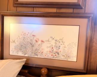 Framed floral watercolor print, wood frame