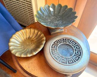 Greek key pattern decorative bowl and ceramic petal dish