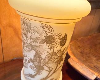 Porcelain lamp base detail, floral botanical design