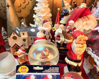 Santa snow globe, ceramic Christmas village, Santa figurine, holiday candles