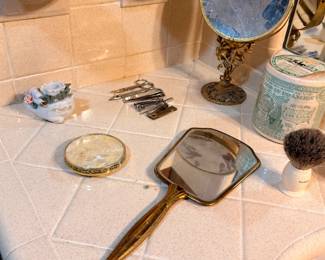 Vintage vanity set, hand mirrors and magnifying mirror