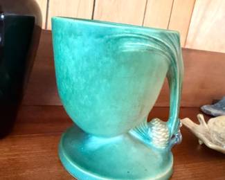Vintage turquoise ceramic fish pitcher