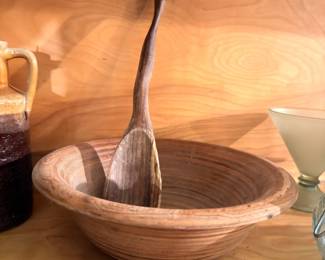 Hand-carved wooden bowl and ladle