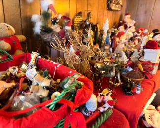 Christmas ornaments, figurines, stockings, and holiday decorations lot