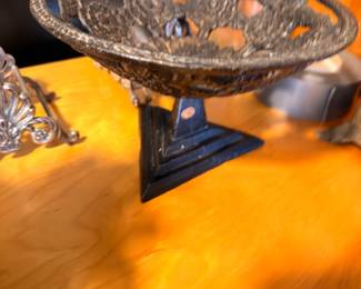 Antique cast iron and glass pedestal compote dish