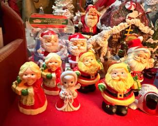 Vintage ceramic Santa and Mrs. Claus figurines, nativity, angels