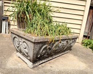 Large concrete ornate rectangular planter garden
