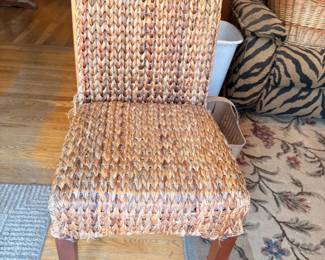 Wicker rattan high back chair woven seat