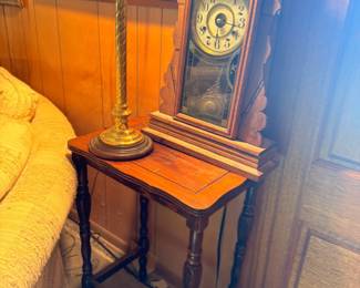 Antique Victorian mantel clock with carved wood case