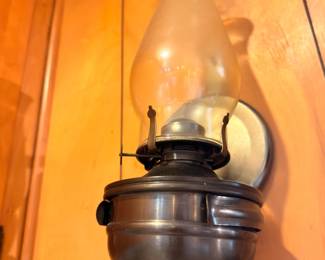 Antique oil kerosene lamp with glass chimney