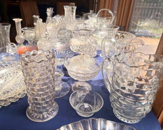 Crystal and cut glass collection, vases, pitchers, candy dishes