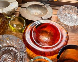 Ruby red glass bowl and crystal serving pieces