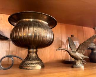 Brass pedestal compote bowl and eagle figurine