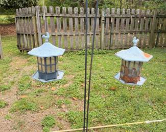 Bird feeders on poles outdoor yard lot