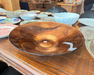 Large copper-tone art glass centerpiece bowl