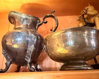 Antique silver-plated cream and sugar set