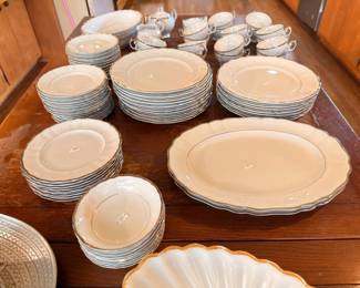 China dinnerware set with platinum trim, full service for 12+
