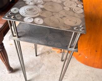 Mid-century tile-top side table with hairpin legs