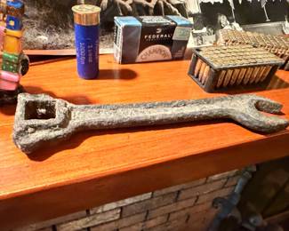 Antique large wrench and ammunition