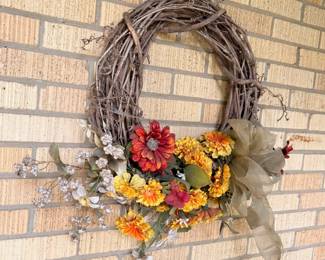 Grapevine wreath fall silk flowers door decor