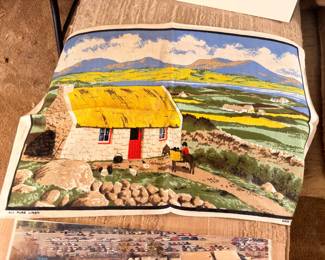 Colorful Irish thatched cottage painting