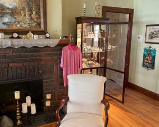 One of two chairs, upholstered and wood