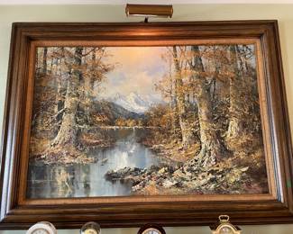 Oil painting with attached light