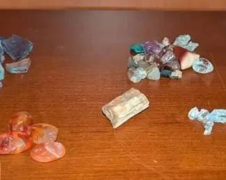 KN263Aquamarine, Sea Glass, Banded Agate, Carnelian, Petrified Wood And More