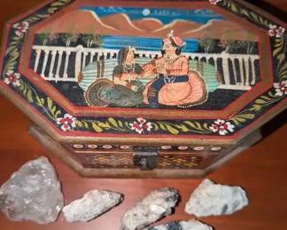 KN151Raw Black Tourmaline In Painted Wooden Box