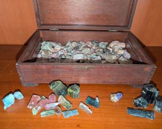 KN145Wood Box With A Tourmaline Treasure Trove