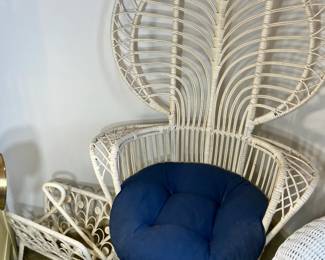 The Wicker Collection: Large Peacock/Fan chair and magazine rack