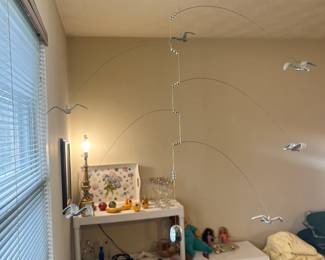 Metal weighted mobile with birds