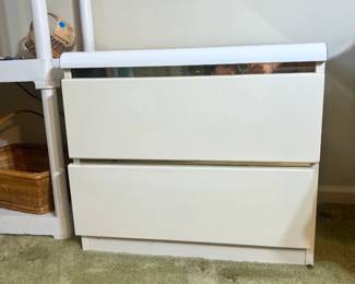 2-drawer white nightstand with gold-tone accents